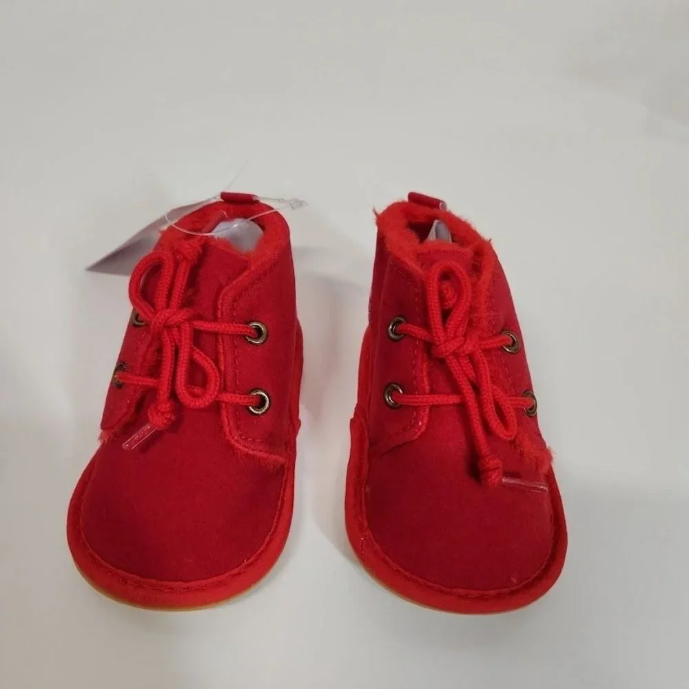 Baby Non-slip lace up booties in‎ red - Size 120mm (6-12 months)